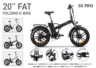 SkyJet 3s PRO 48V E-bike Black - Folding Fat E-bike - SkyJet